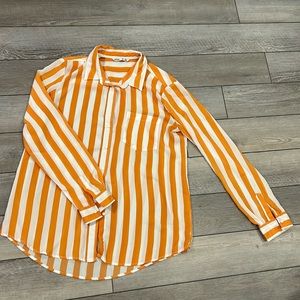 Lefties 100% polyester orange stripes button shirt, long sleeve